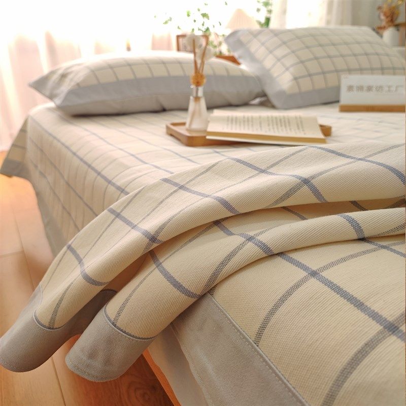 高品质纯棉老粗布床单加厚凉席三件套夏季空调席透气格子凉感麻布,床上用品,床单,淘宝优惠券,粉丝福利购,淘宝优惠卷