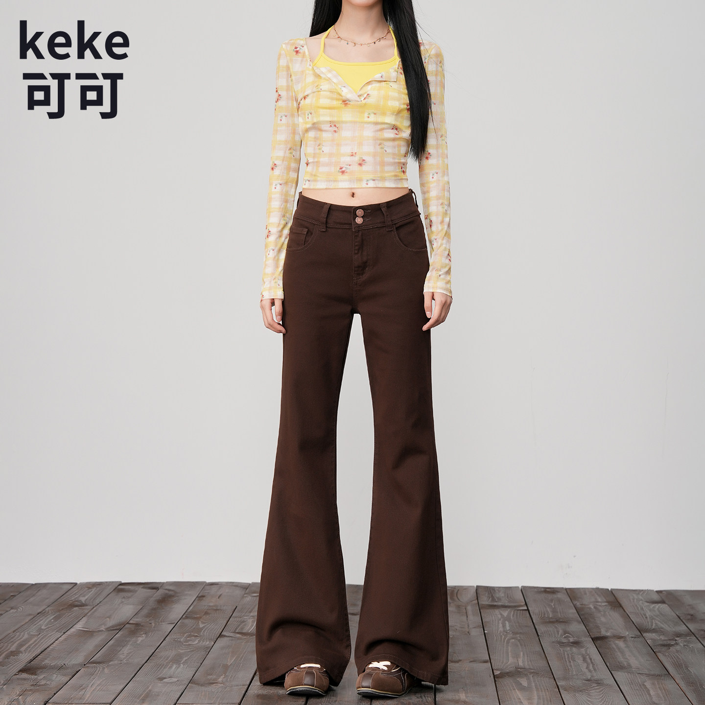 美式高腰微喇显瘦牛仔裤女冬季