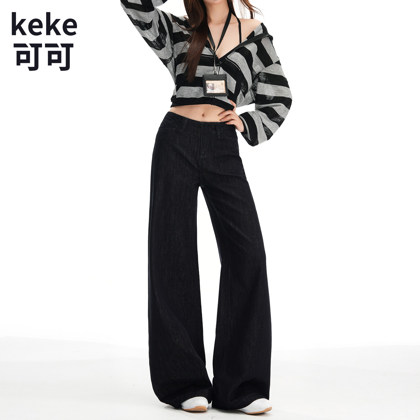 美式复古低腰阔腿牛仔裤显瘦