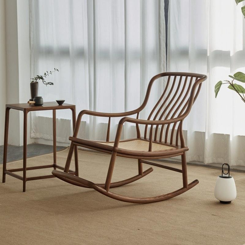 黑胡桃木摇椅新中式全实木阳台躺椅沙发家用现代简约休闲摇摇椅