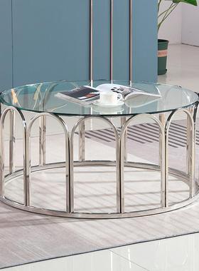FGCM茶几家具轻奢圆形钢化玻璃茶几北欧后现代样板房家具设计