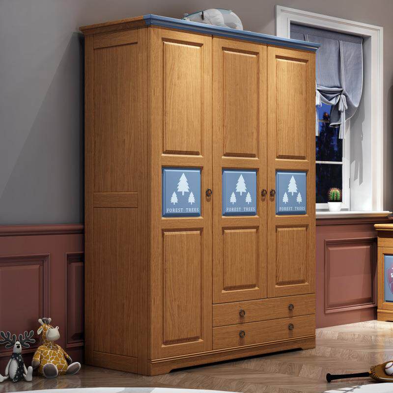 美式实木儿童衣柜男孩青少年二三四门家用收纳柜子男童卧室衣厨