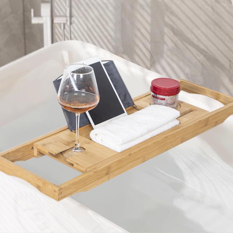 楠竹可伸缩浴缸置物架侧边托盘泡澡置物板伴侣浴室架子浴桶支架