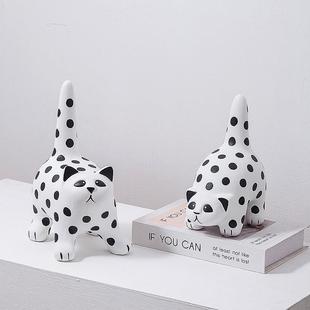 饰品家居电视柜酒柜儿童房动物摆设 创意波点猫咪摆件样板间展厅装