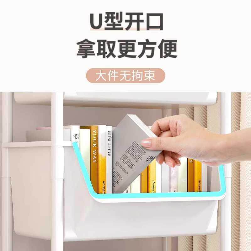 热销大书架置物架带滑轮学生放书包收纳盒可移动书桌旁家用书本收