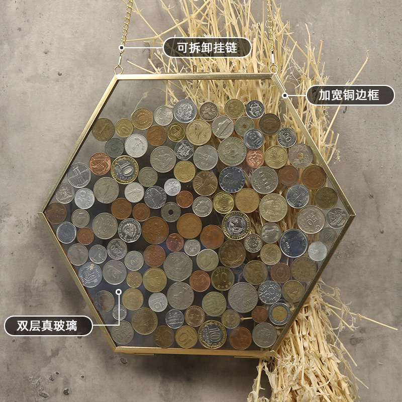 热销复古硬币相框正方形玻璃透明画框装饰纪念币收藏收纳金属铜边