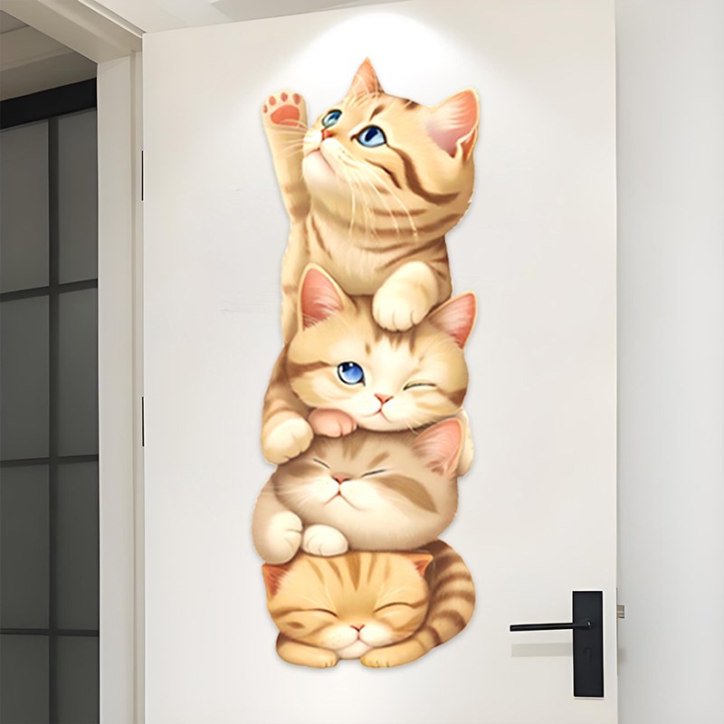 热销猫咪3d立体墙贴超萌可爱卧室门玄关墙壁装饰自粘贴纸补洞遮丑