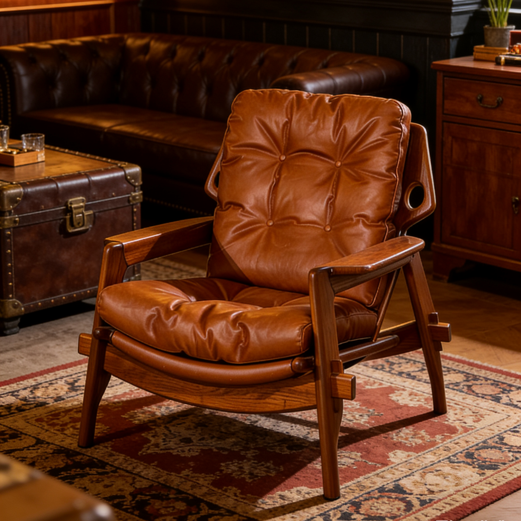 复古白蜡木实木休闲椅茶空间单椅中古本杰明沙发椅头层真皮雪茄椅,住宅家具,沙发椅,淘宝优惠券,粉丝福利购,淘宝优惠卷