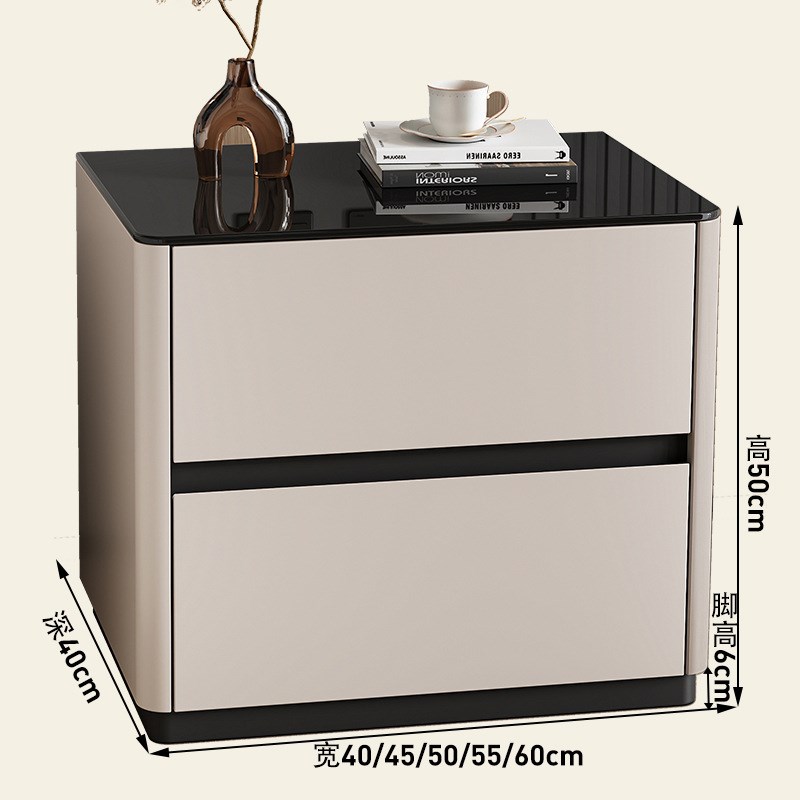 热销全实木烤漆床头柜简约现代轻奢高级感卧室家用床边柜钢化玻璃