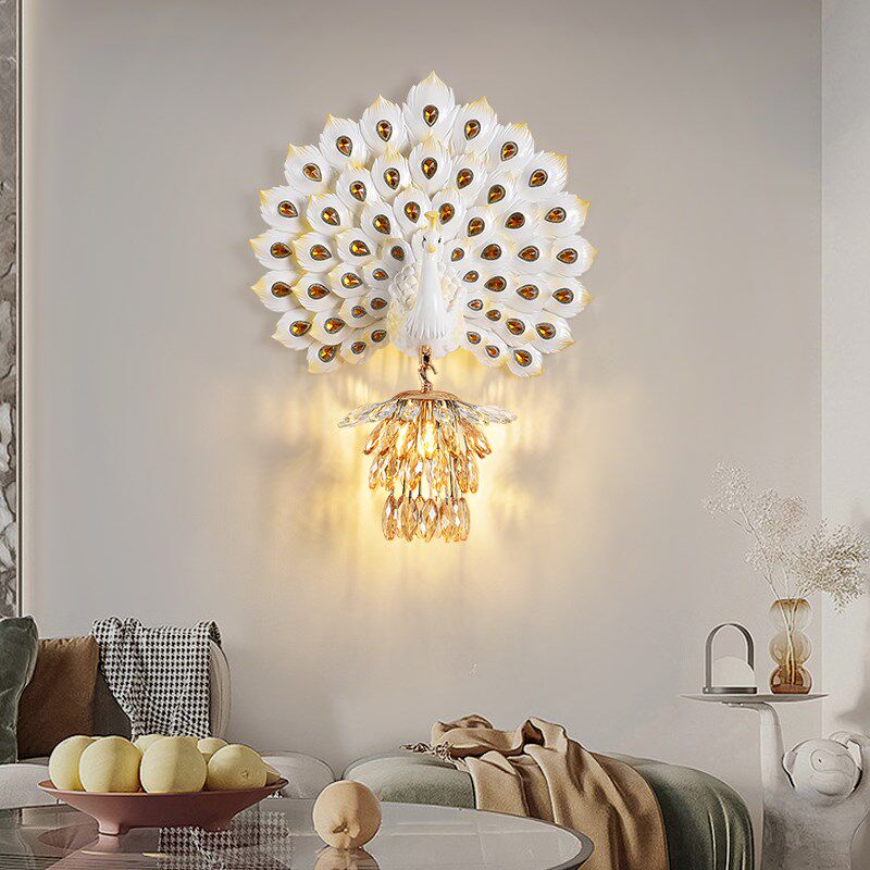 热销创意孔雀壁灯欧式客厅背景墙美式复古轻奢装饰床头卧室儿童新