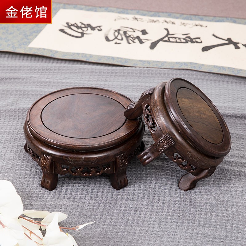 热销红木圆形底座实木陶瓷花瓶古董花盆景酒瓶摆件鱼缸紫砂壶香炉