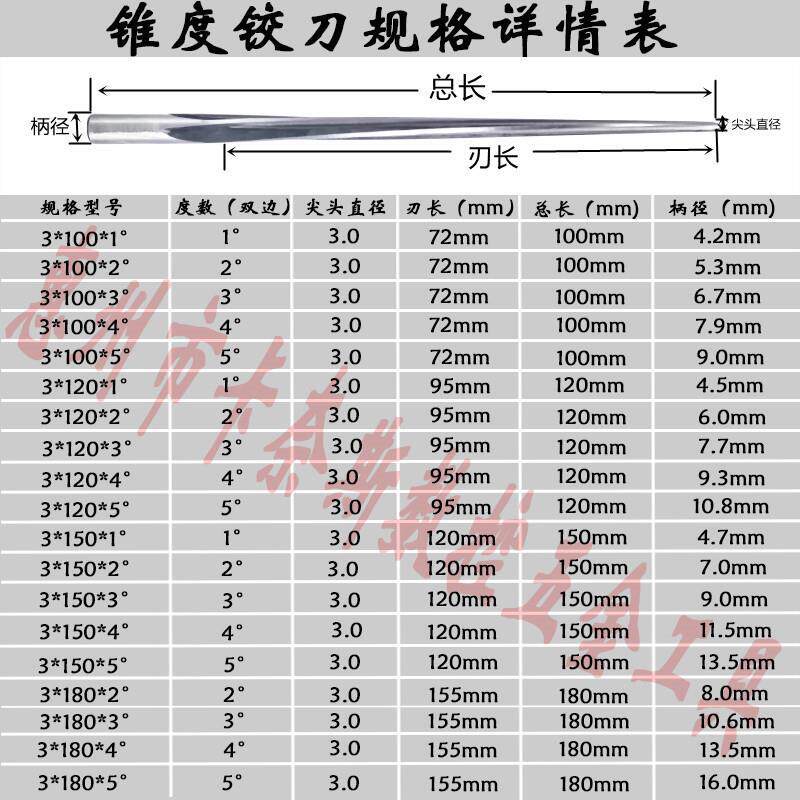 热销新品可开票对公机用锥度铰刀含钴旋刃哨子模具专用直柄斜度铰