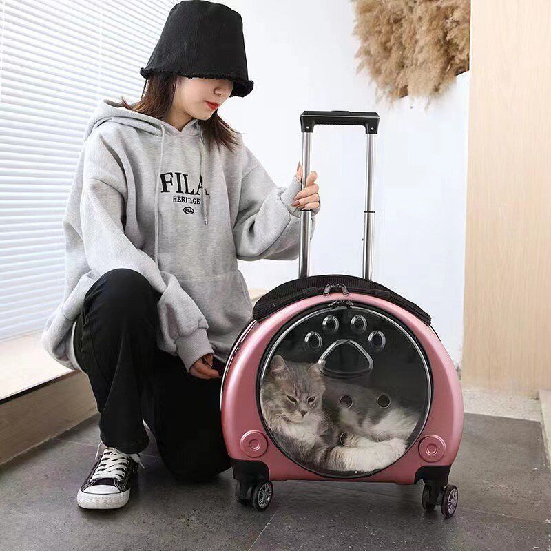 热销p9j猫包高颜值宠物拉杆箱外出便携猫咪行李箱透明双肩狗狗推