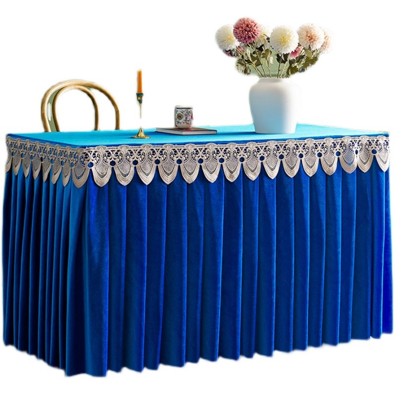 热销定制会议金丝绒桌布绒布桌裙长方形商务展会签到办公桌流苏布