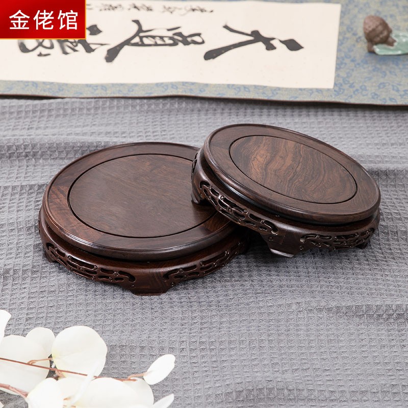 热销红木圆形底座实木花瓶古董花盆景酒瓶摆件黑檀鱼缸紫砂壶香炉