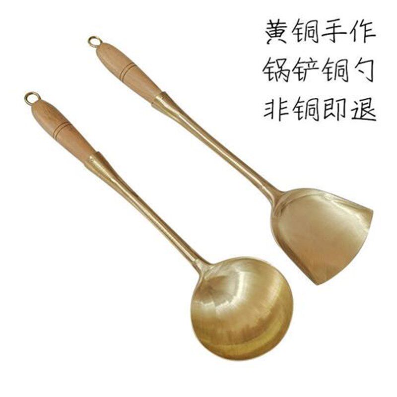 热销黄铜长柄炒菜勺蛋饺勺铸铜酒店厨师炒勺子铜汤勺铜菜铲子铜勺