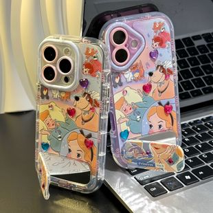 适用苹果16pro手机壳iPhone14max小米15华为mate70pura80k60opporeno13荣耀200nova12 爱丽丝公主贴钻支架新款