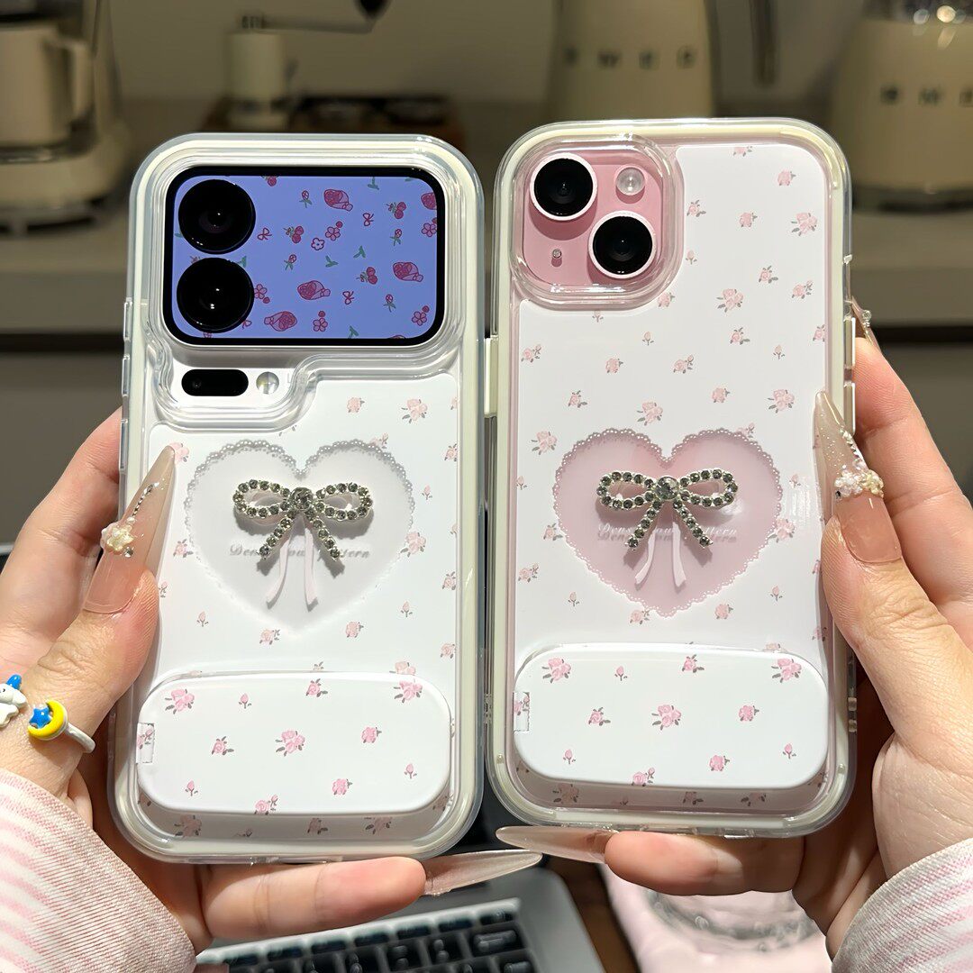 碎花满钻蝴蝶结支架新款适用苹果17Pro手机壳iPhone16max13小米15华为mate80pura70p60reno14荣耀300x200s20