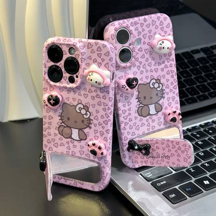 黑皮耳机Kitty支架新款适用苹果16pro手机壳iphone14max小米15华为mate70pura80k60opporeno13荣耀300x200s20