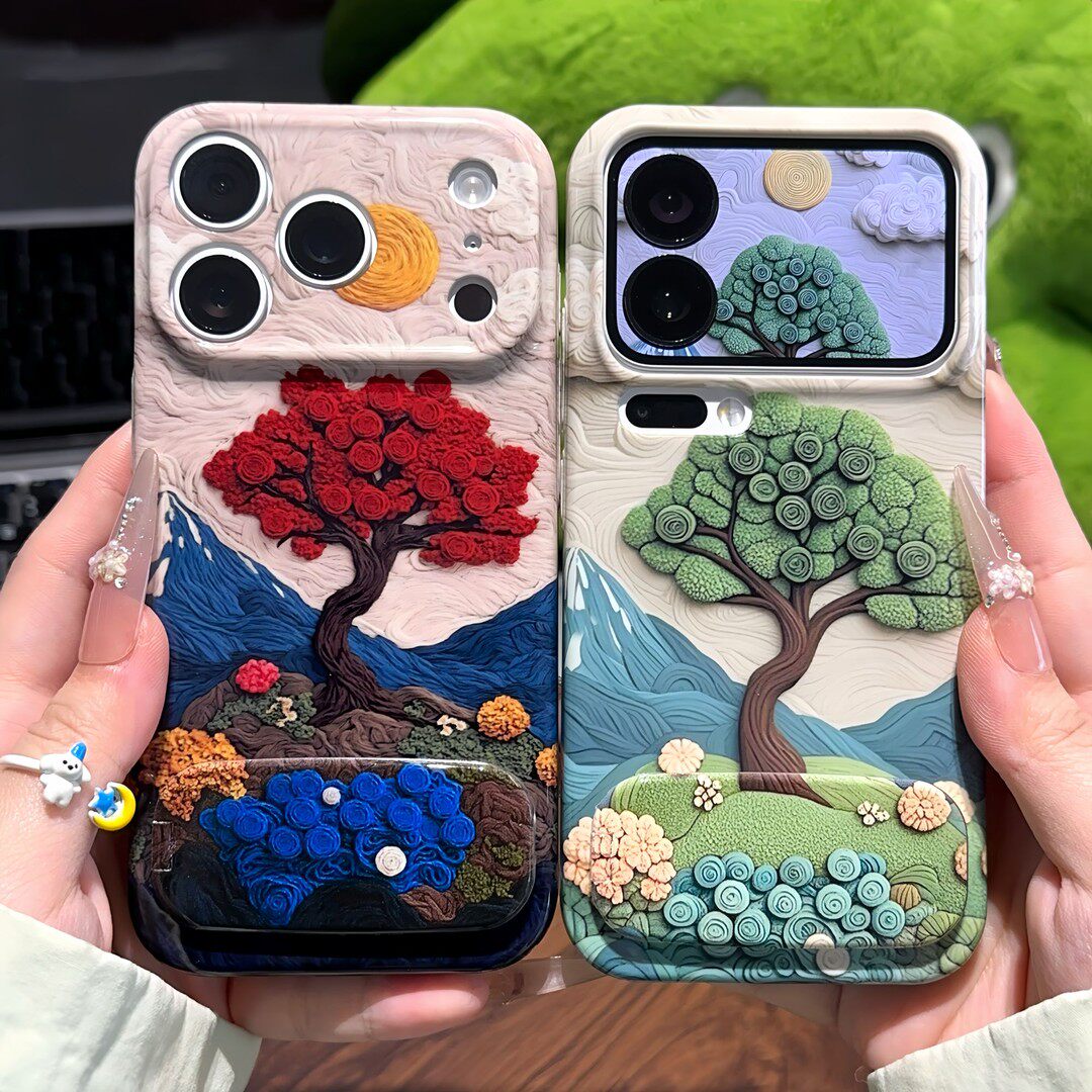 油画山川玫瑰支架新款适用苹果17Pro手机壳iPhone16max小米15华为mate80pura70k60opporeno14荣耀400x200s30