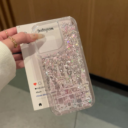 烟花和城堡银色流沙壳适用苹果16Promax手机壳iPhone15Pro小米14华为mate60pura70nova13note12iqoo11荣耀100