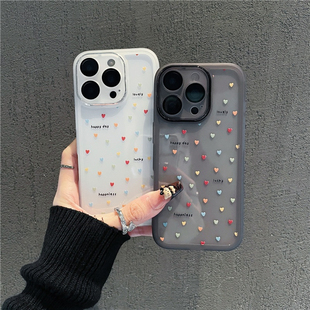 适用苹果16pro手机壳iPhone14max小米15华为mate70pura80k60reno12荣耀400vivox200nova13 满屏彩色爱心新款