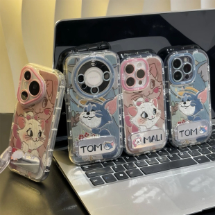 情侣汤姆玛丽猫镜子支架适用苹果16pro手机壳iPhone17max小米15华为mate70pura80荣耀300reno14nova13k60vivo