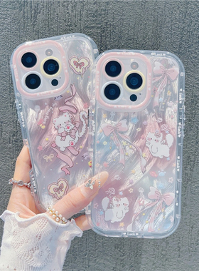 粉色晕染蝴蝶结猫咪新款适用苹果16Pro手机壳iPhone14max小米15华为mate70pura80k60荣耀x200oppoReno13一加