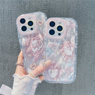 粉色晕染蝴蝶结猫咪新款 适用苹果16Pro手机壳iPhone14max小米15华为mate70pura80k60荣耀x200oppoReno13一加