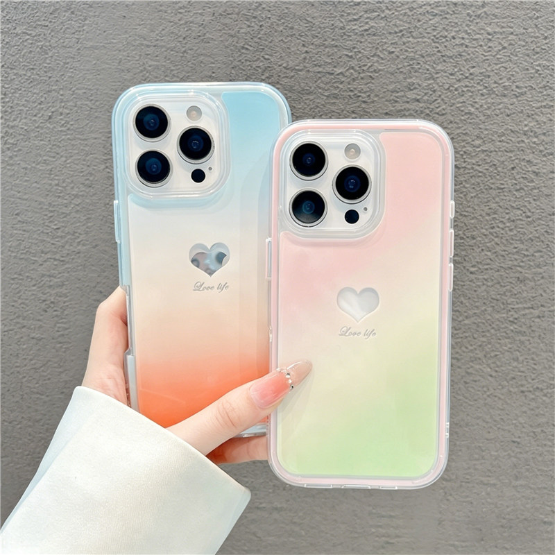 情侣简约渐变镂空爱心适用苹果17Pro手机壳iPhone16max13小米17华为mate80pura80k90nova14荣耀500x300一加15