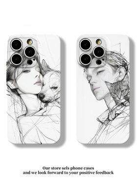 情侣素描男女菲林新款适用苹果16Pro手机壳iPhone15max小米14华为mate60p70opporeno12k80nova13荣耀x200S20