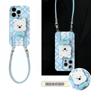 蓝格纹西高地挂绳新款 适用苹果17Pro手机壳iPhone15max13小米16华为mate80pura70k60reno14荣耀400vivox200