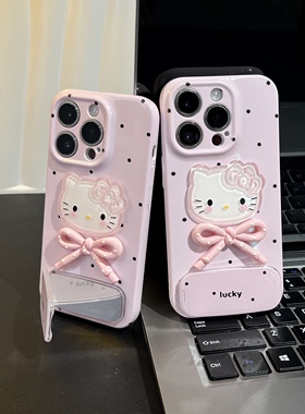 少女粉波点猫咪新款适用苹果16promax手机壳iPhone15pro小米14华为mate70pura80k60荣耀300x100nova12一加13