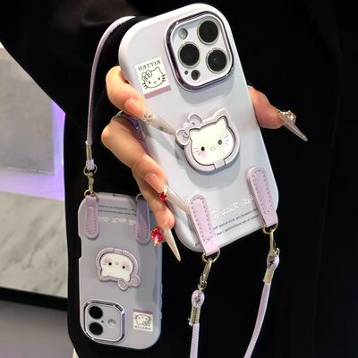 香芋紫KT酱支架挂绳适用苹果17Pro手机壳iPhone15max小米16华为mate80pura70k60reno14note13荣耀400x200s30