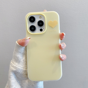 简约黄色爱心果冻壳新款适用苹果16promax手机壳iphone15pro17华为mate70pura80小米14nova13k60荣耀vivox200