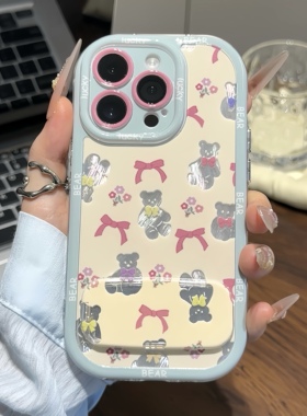 蝴蝶结蓝小熊支架新款适用苹果16Pro手机壳iPhone15max12小米14华为mate70pura80k60nova13findx7荣耀300x200