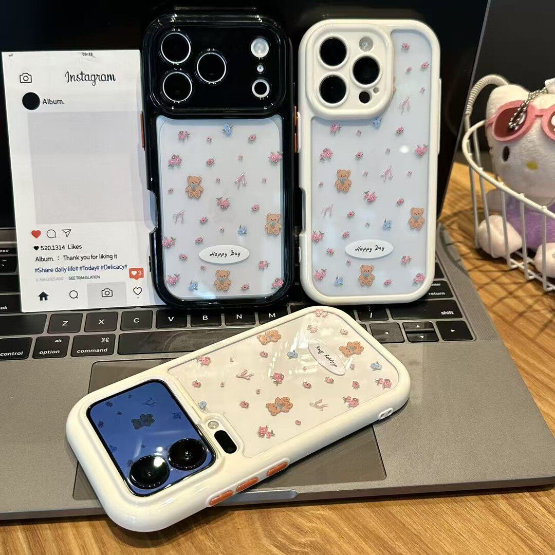情侣小清新粉花小熊新款适用苹果17Pro手机壳iPhone16max小米17华为mate80pura80k90nova15reno14荣耀500x200