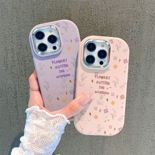 粉紫英文小碎花情侣新款 适用苹果16promax手机壳iphone17pro小米15华为mate70pura80荣耀200K60nova12reno13