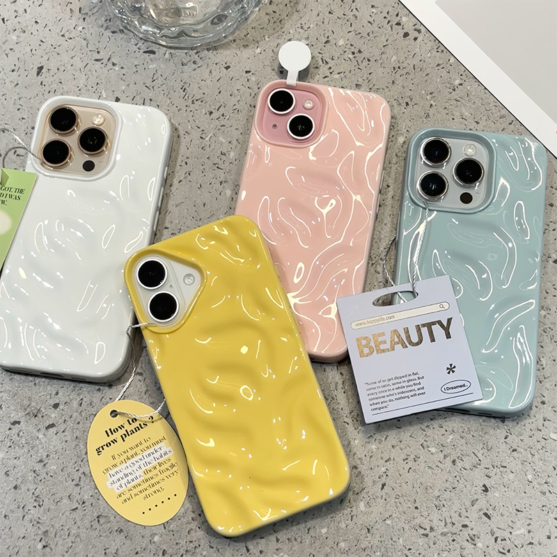 ins波浪褶皱壳情侣新款适用苹果16promax手机壳iPhone14pro高级感ip15plus情侣16pro软套13陨石纹12全包11max