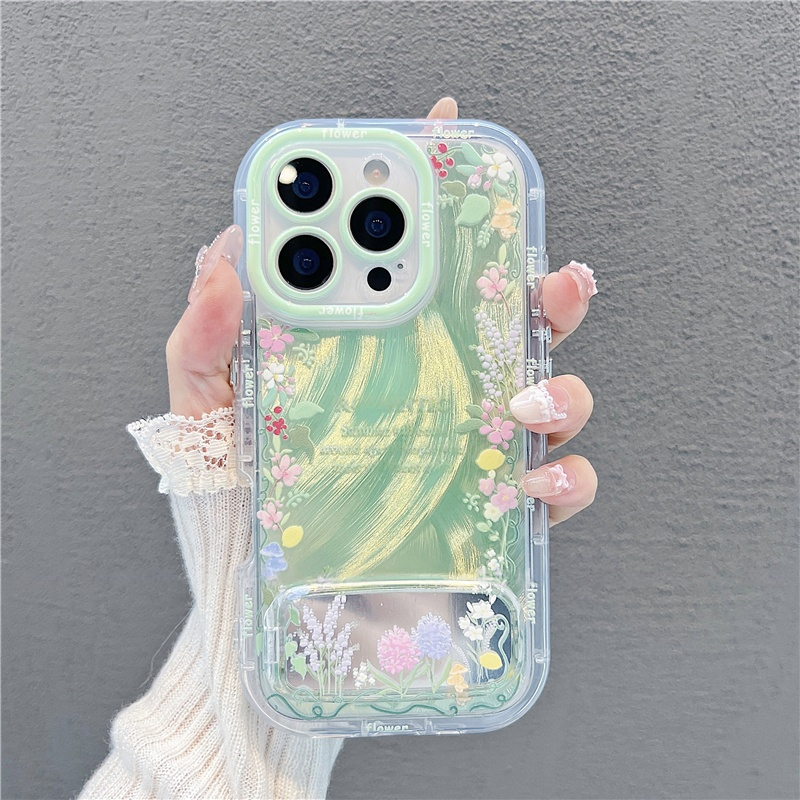 渐变绿英文花朵新款适用苹果16Promax手机壳iPhone14pro小米15华为mate70pura80k60nova13oppoReno12荣耀100