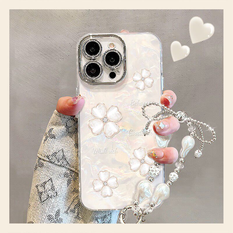 白色四叶草贝壳纹新款适用苹果17Pro手机壳iPhone16max13小米15华为mate80pura70k90nova14荣耀500x300findx9