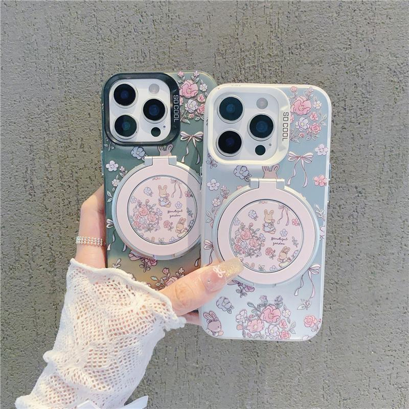 花朵兔子新款彩银支架适用苹果16Pro手机壳iPhone15max小米14华为mate70pura80k60荣耀200Reno12nova11一加13