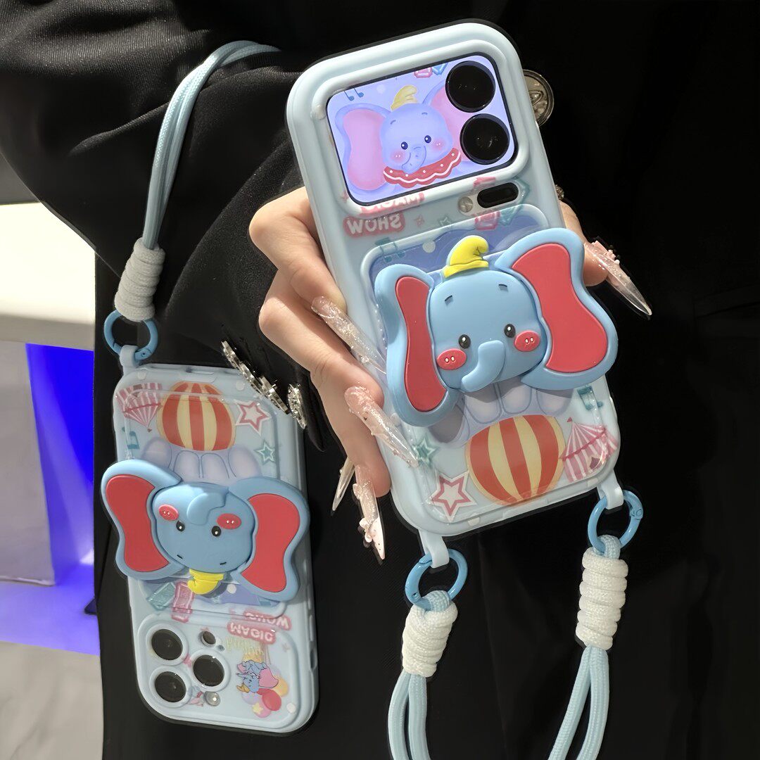 卡包立体小象支架挂绳新款适用苹果17promax手机壳iphone15pro卡通ip16plus可爱iphoneair挂绳13个性12/11套