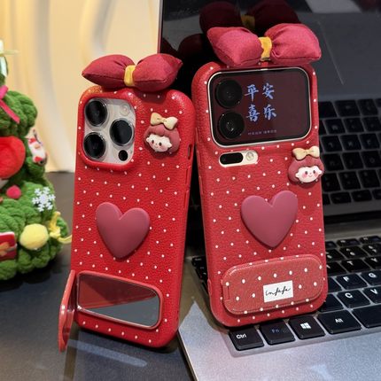 红色波点爱心女孩新款适用苹果17Pro手机壳iPhone16max13小米15华为mate80pura70k90note14荣耀400x100magic7