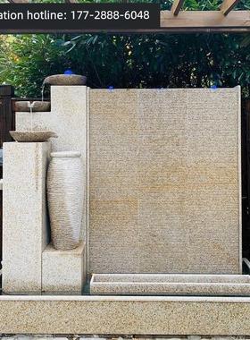 流水墙石材水幕墙屏风室外庭院鱼池背景露台造景假山定制石头摆件