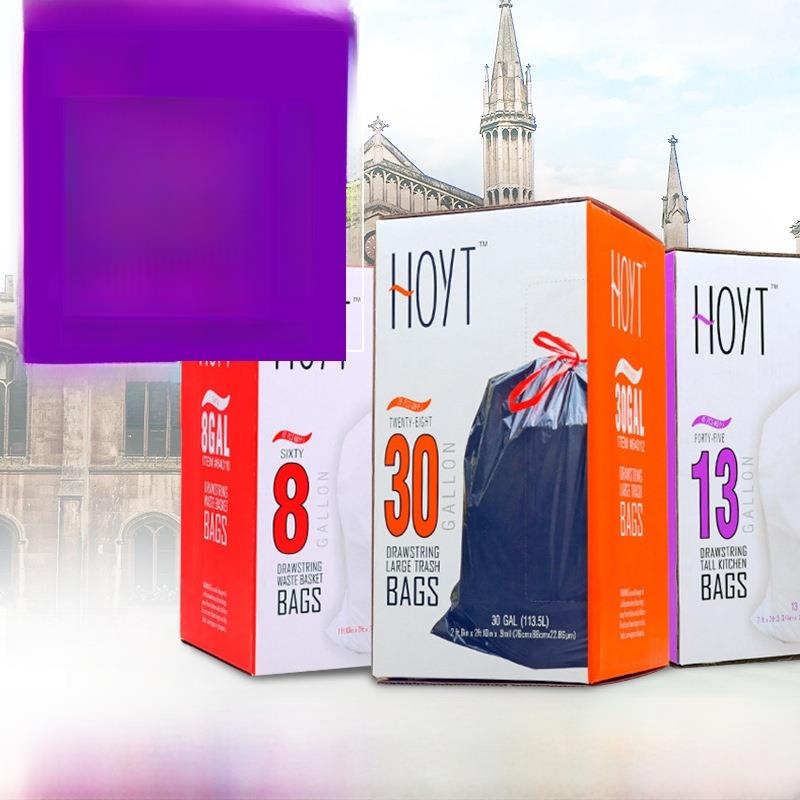 e洁垃圾袋跨境 hoyt 加厚家用自动收口手提抽绳式塑料袋8-30GAL