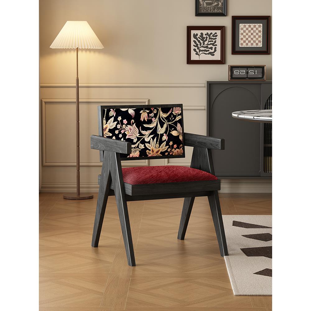 法式覆古风餐桌椅实木椅凳子家用靠背椅设计师茶椅中古昌迪加尔椅