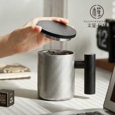 木笙玩物双层马克杯带盖办公室咖啡杯保温保冷高颜值不锈钢水杯子