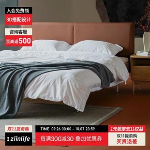 吱音开源床实木主卧头层牛皮双人床高端大气悬浮床1.5m1米8家用