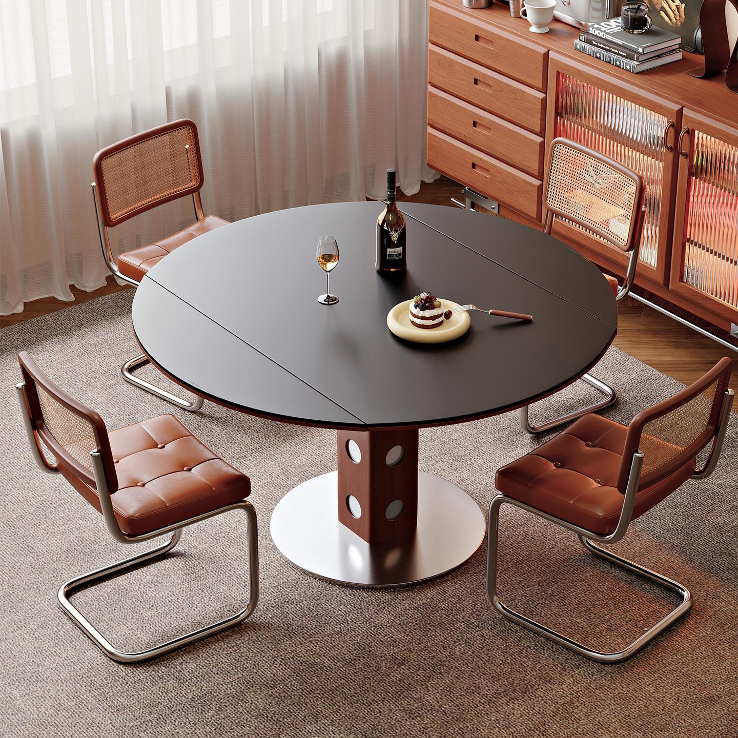 实木包豪斯功能餐台家用小户型轻奢极简伯格桌子可折叠跳台圆桌